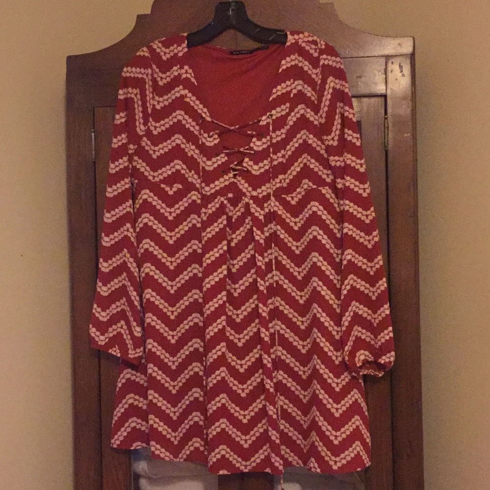 Blu Pepper Babydoll Tunic Lace-up Dress, Medium